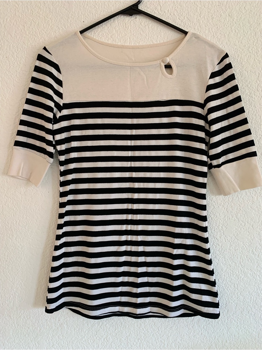 Women’s Black & Off White Striped Short Sleeve Top